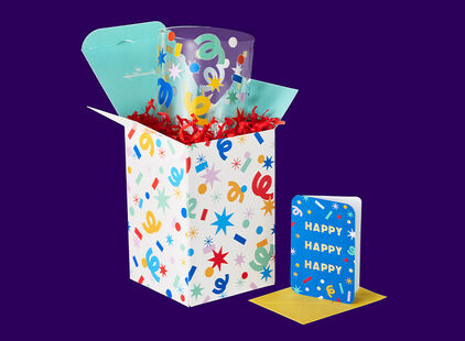 Hallmark+ drinking glass and card gift set