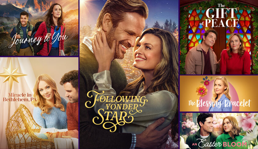 Collage of DaySpring movies like Journey to You and Following Yonder Star.