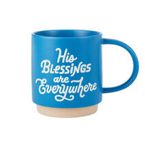 blue coffee mug with religious script message