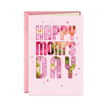 Happy Moms Day pink greeting card with flower photography