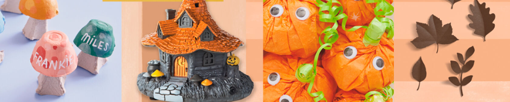 Four Halloween and fall-themed images in a collage.
