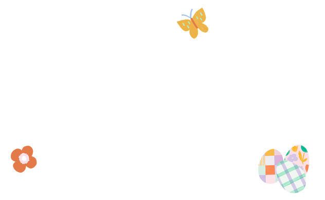 Illustrated flower, butterfly, and Easter eggs