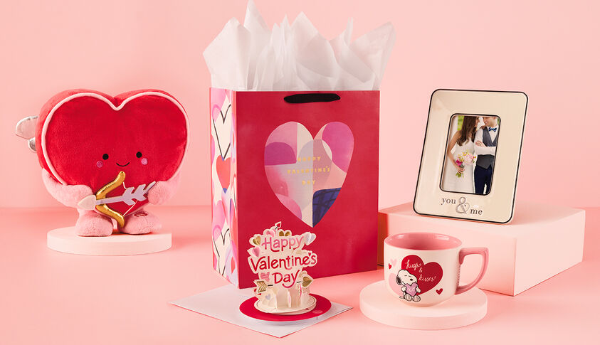 Valentines Day gifts on a pink background