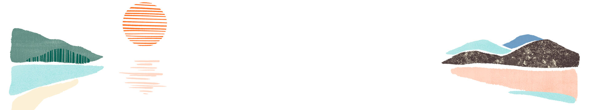 Watercolor mountains and sun on the horizon