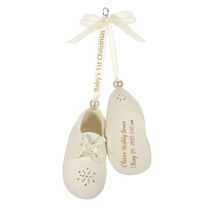christmas tree ornament pair of baby shoes personalized with your recipients name