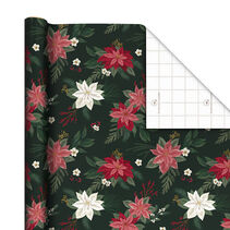 Poinsettias on Black Christmas Wrapping Paper Roll