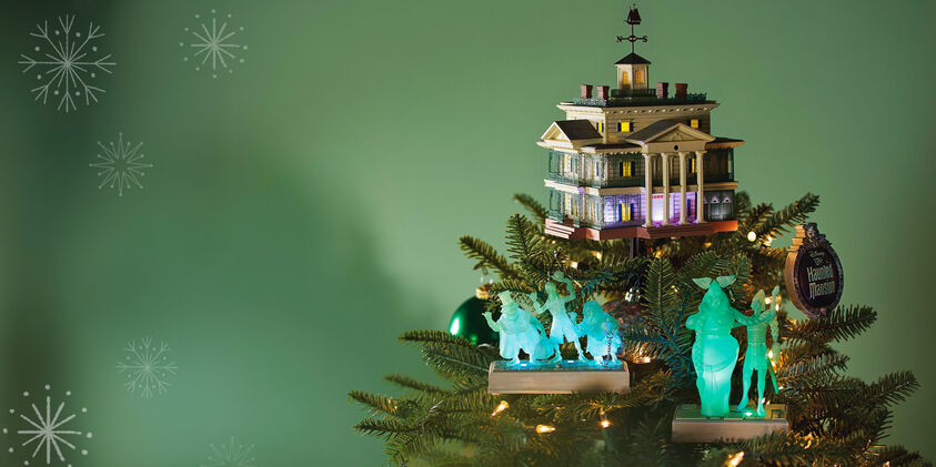 Haunted Mansion ornaments and tree topper