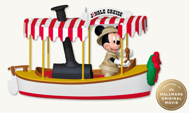 Disney Jungle Cruise Mickey Mouse Set Sail for Adventure! Ornament featuring Mickey Mouse as a tour guide and captain of a riverboat decorated with Christmas wreath..
