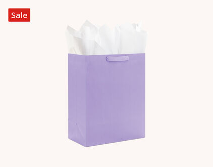 Sale Solid Lavender Gift Bag filled with white tissue paper