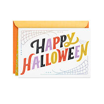 Card with cobwebs and Happy Halloween'