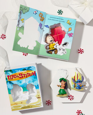 Lilo & Stitch and Snoopy & Charlie Brown ornament sets on a white background.
