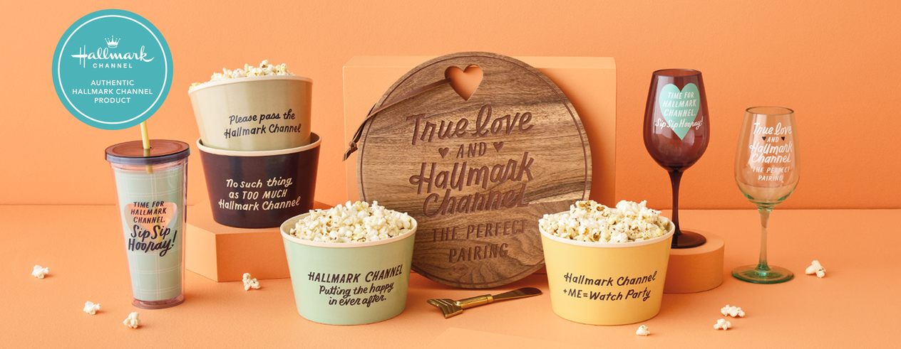 Hallmark Channel branded popcorn bowls and cups