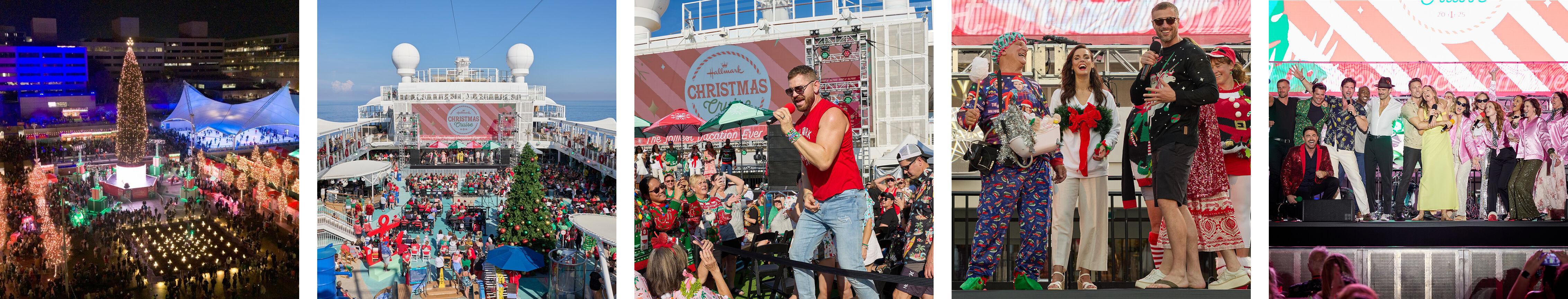 Images of the various experiences like Hallmark Christmas Experience, the Christmas Cruise, and Hallmark Stars Live. 