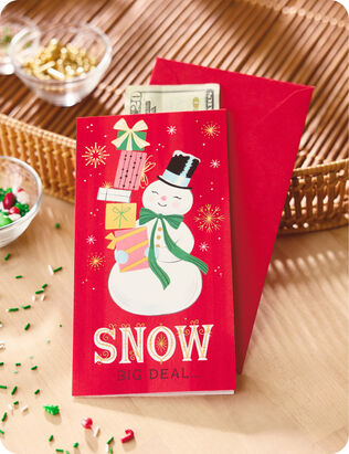 Snow big deal snowman Christmas card with red envelope