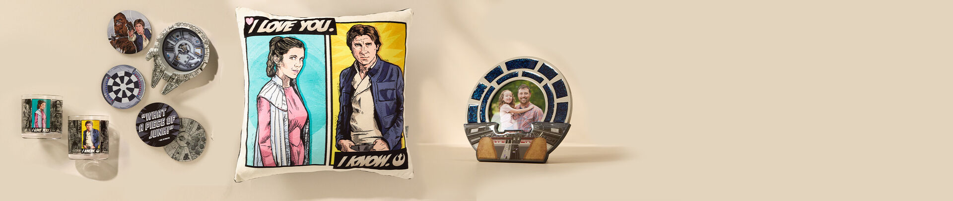 Star Wars-themed gifts, decor, ornaments and cards.