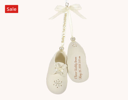 Sale Baby&rsquo;s First Christmas Booties Porcelain Personalized Ornament, Custom Text