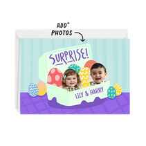 Cartoon egg carton with Easter eggs and space to add pictures.
