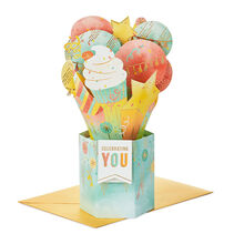 Celebrating You Cupcake, Stars and Balloons 3D Pop-Up Birthday Card