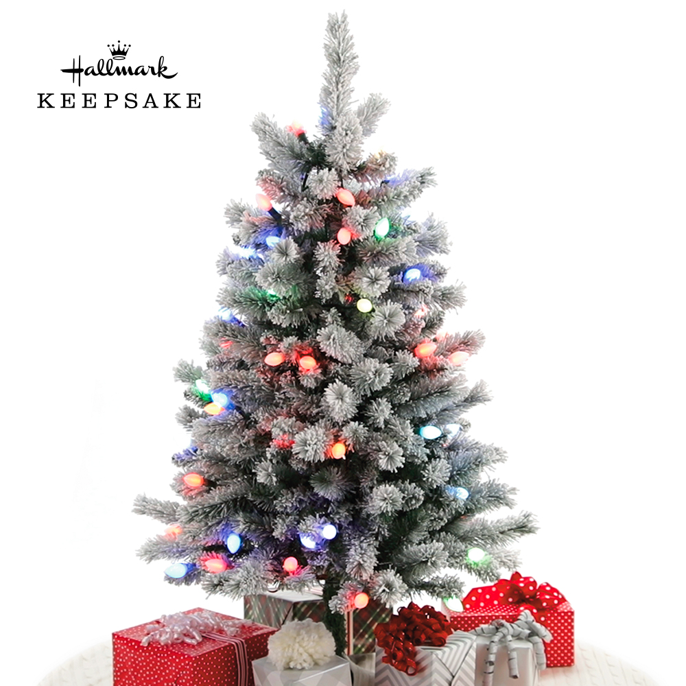 Sound-A-Light Musical Flocked Christmas Tree With Lights, 4'