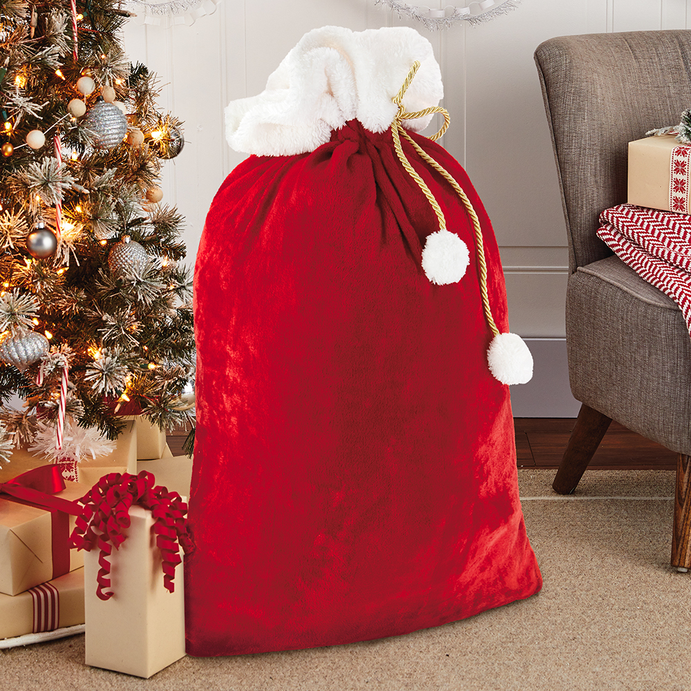 Velvet Flannel Santa Sack Christmas Gift Bag