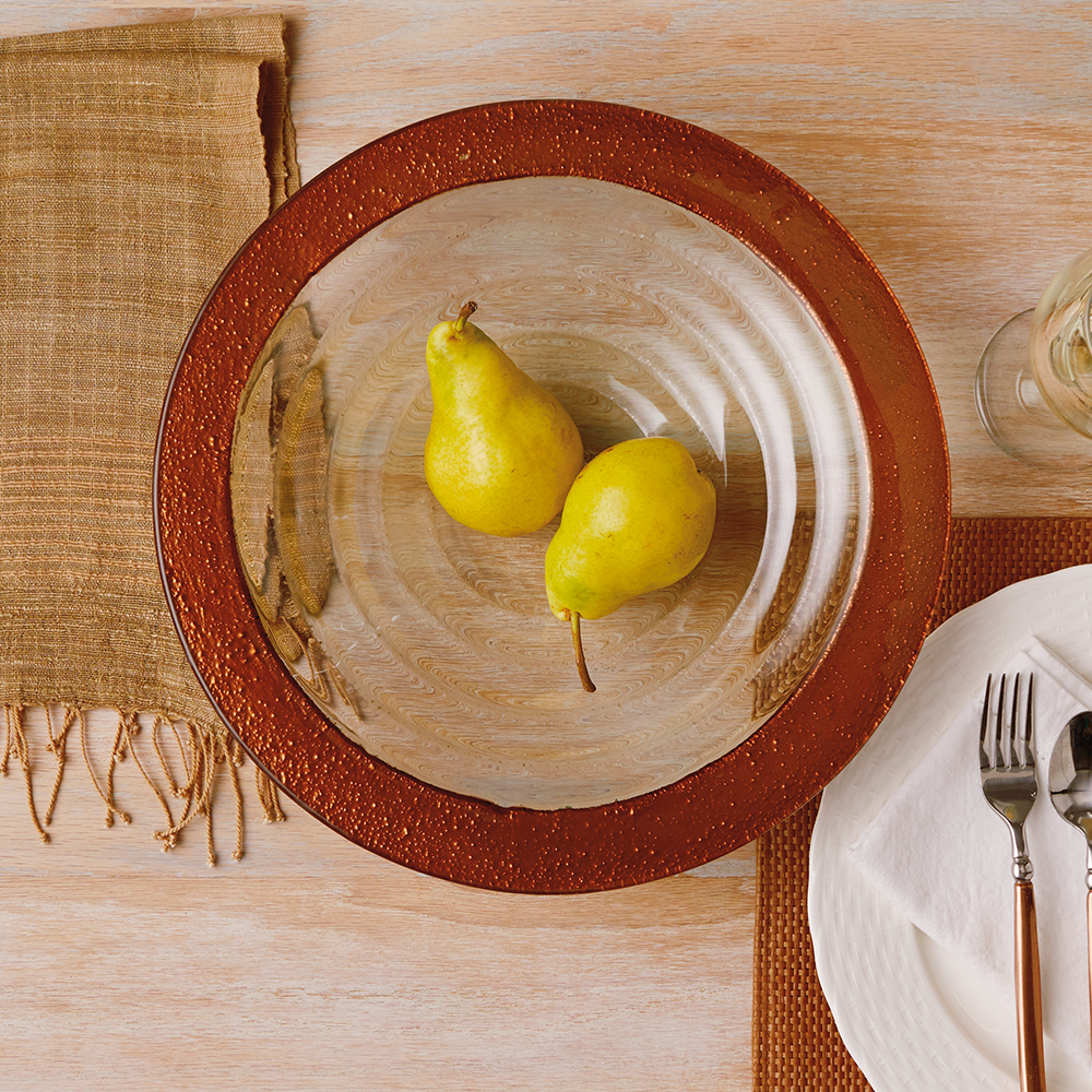 Elegant Copper-Rimmed Blown Glass Bowl