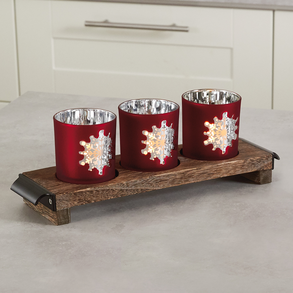 4pc Snowflake Votive and Tray Set Hallmark Holiday Open House