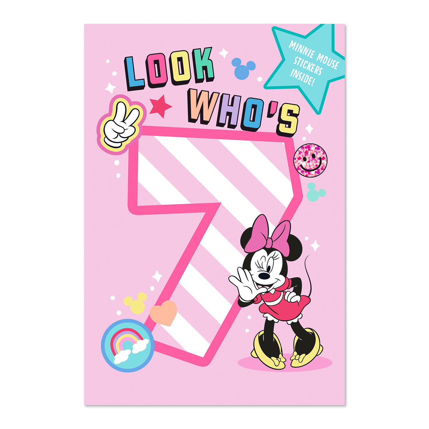 Disney Minnie Mouse Smiles and Rainbows 7th Birthday Card With Stickers