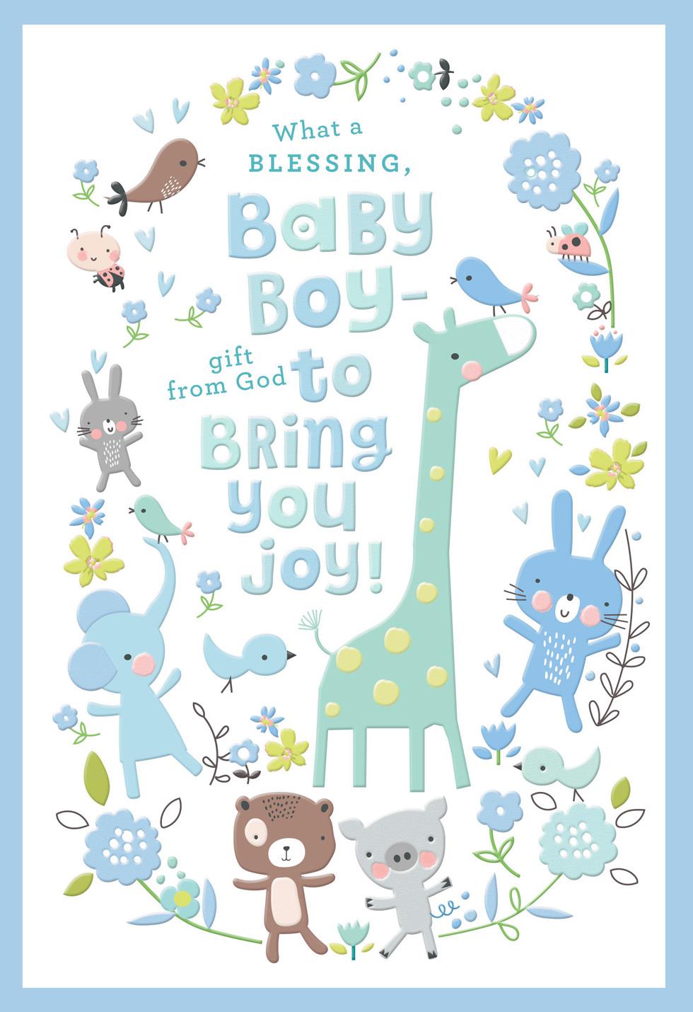 baby congratulations birthday boy Card Greeting New Friends Animal and  Baby Giraffe Boy