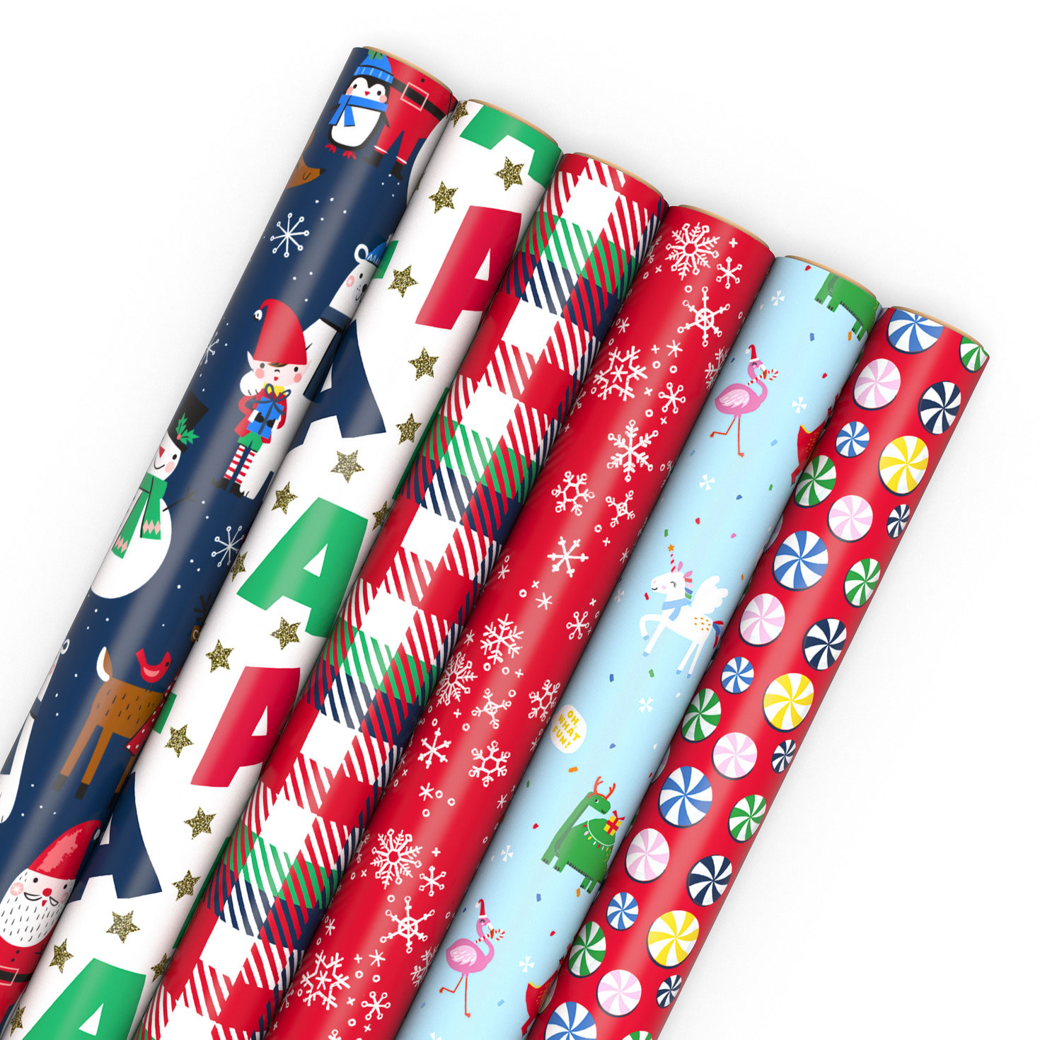 Santa and Friends 6Pack Assorted Christmas Wrapping Paper Roll Bundle
