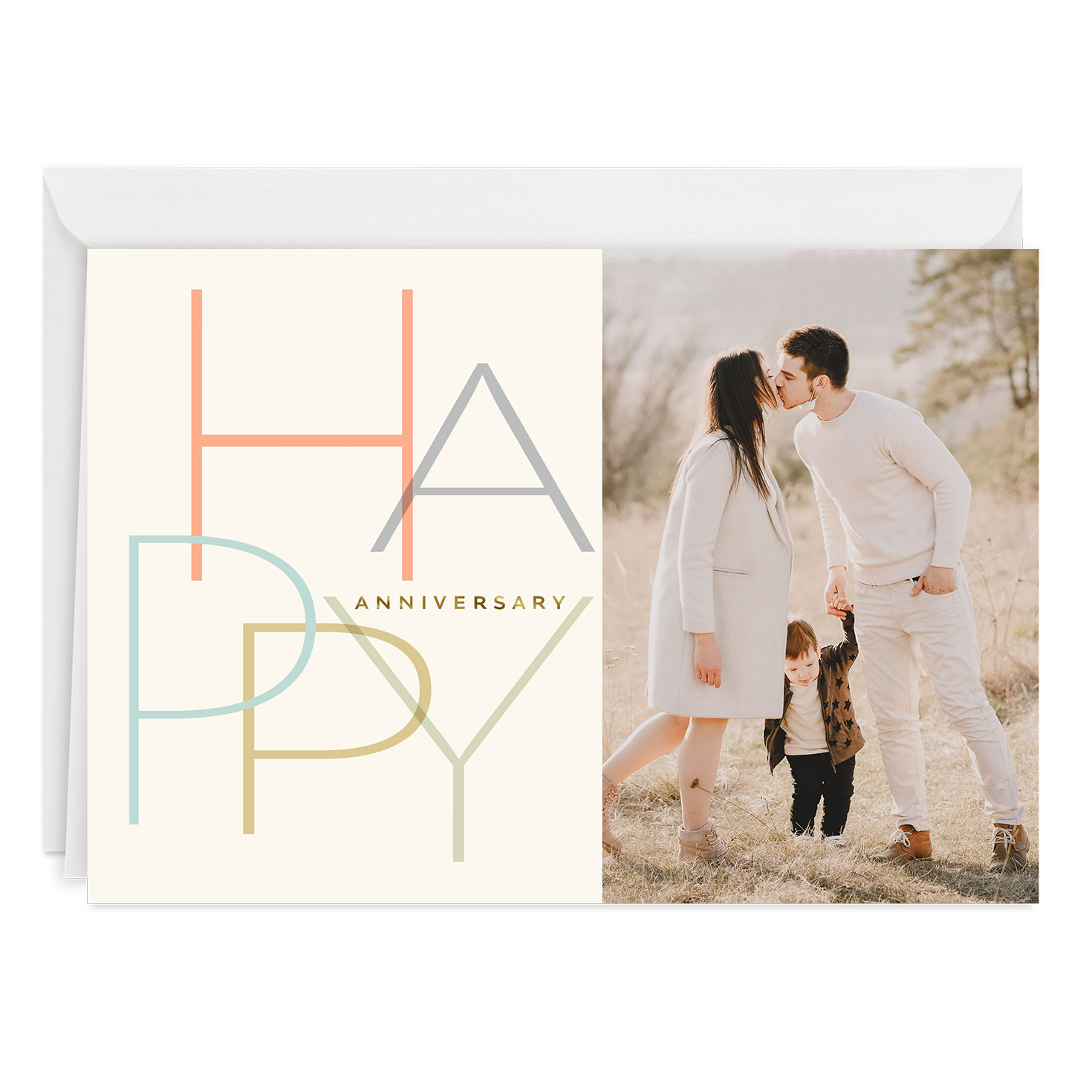 Personalized Colorful Letters Anniversary Photo Card 