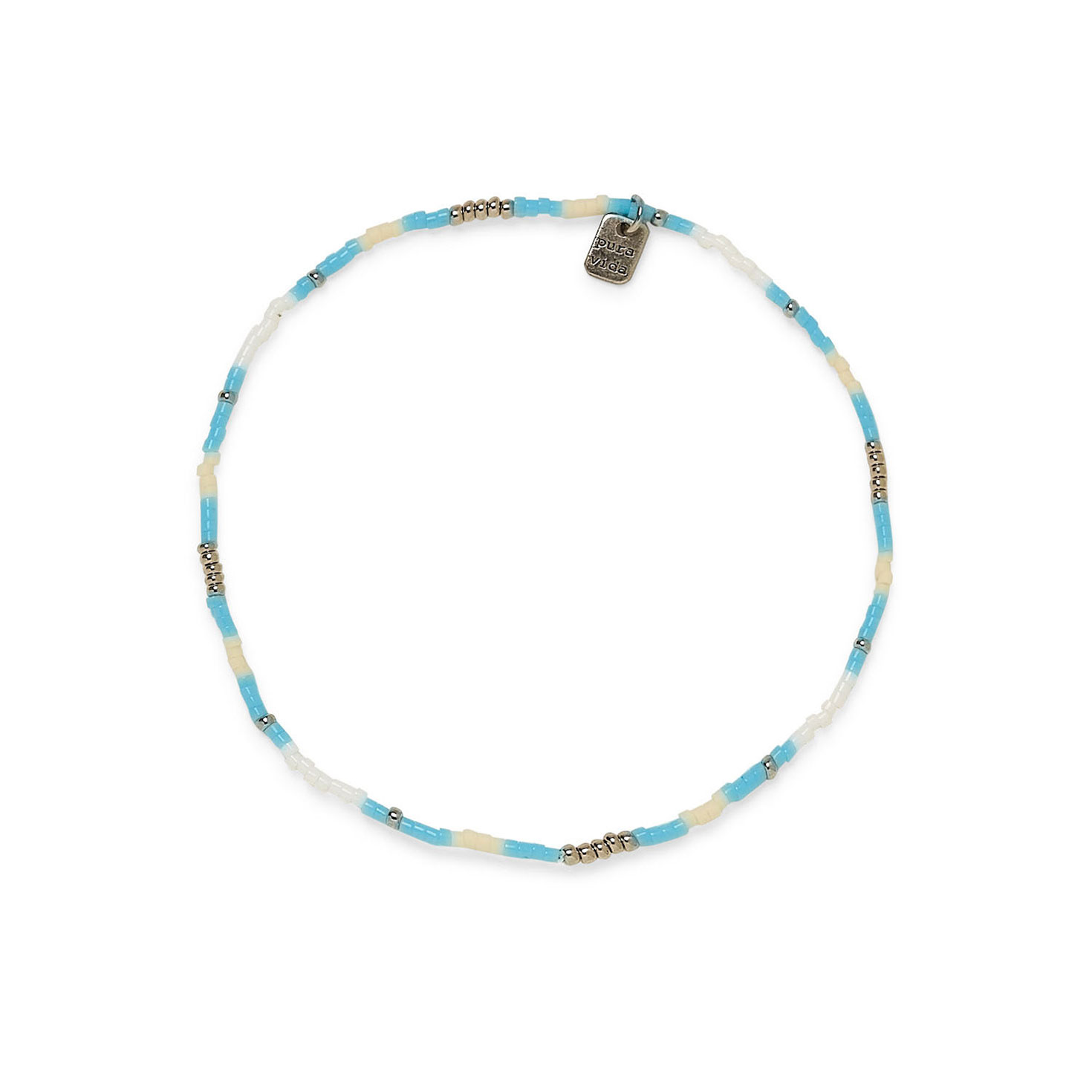 Pura Vida Ventura Turquoise Bead Silver Stretch Anklet Bracelets