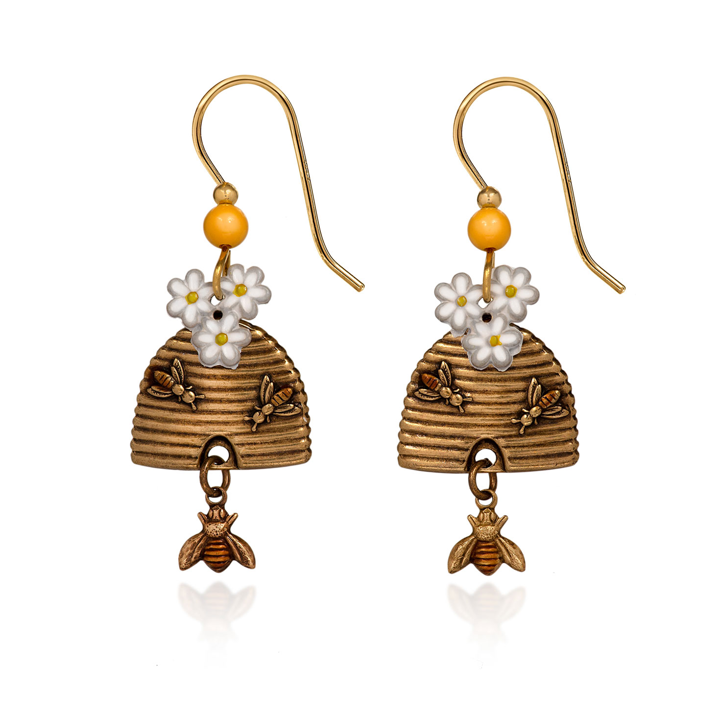 Silver Forest Beehive Bee and Flower Drop Earrings Earrings Hallmark
