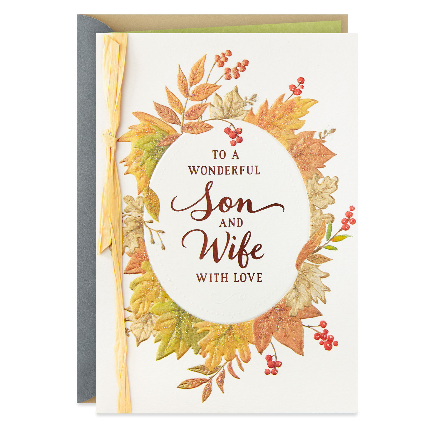 Autumn Wreath Thanksgiving Card for Son and Wife ...