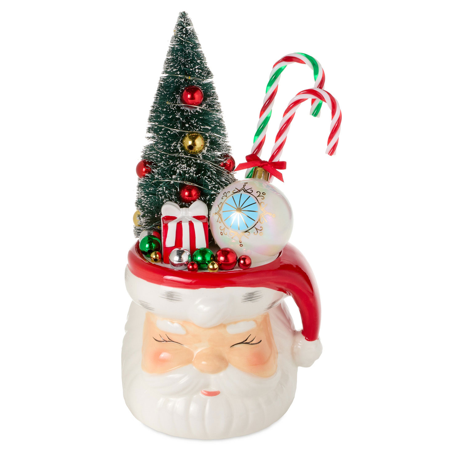 Santa With Tree on His Head Lighted Figurine front