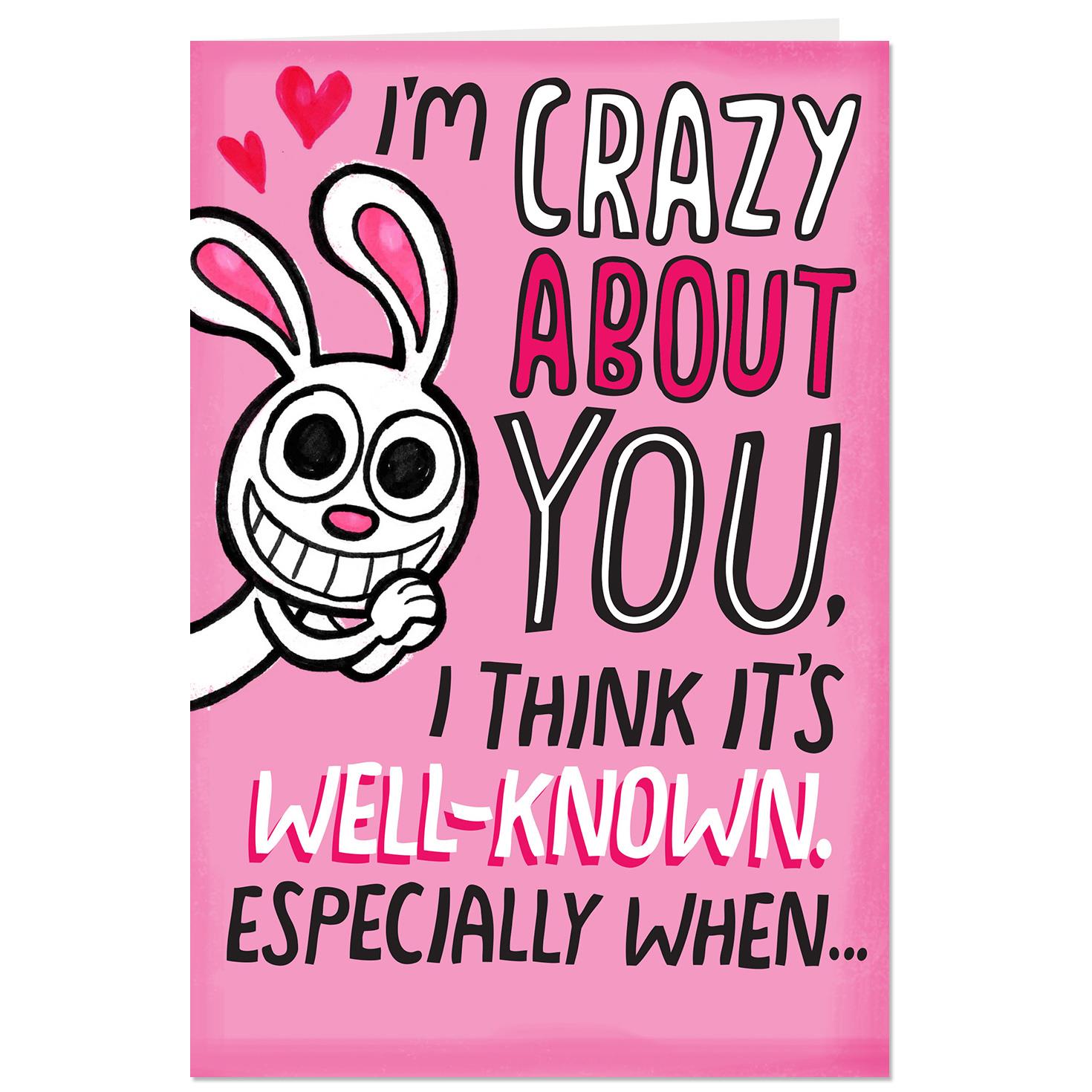 crazy rabbit love valentine s day card for him greeting cards