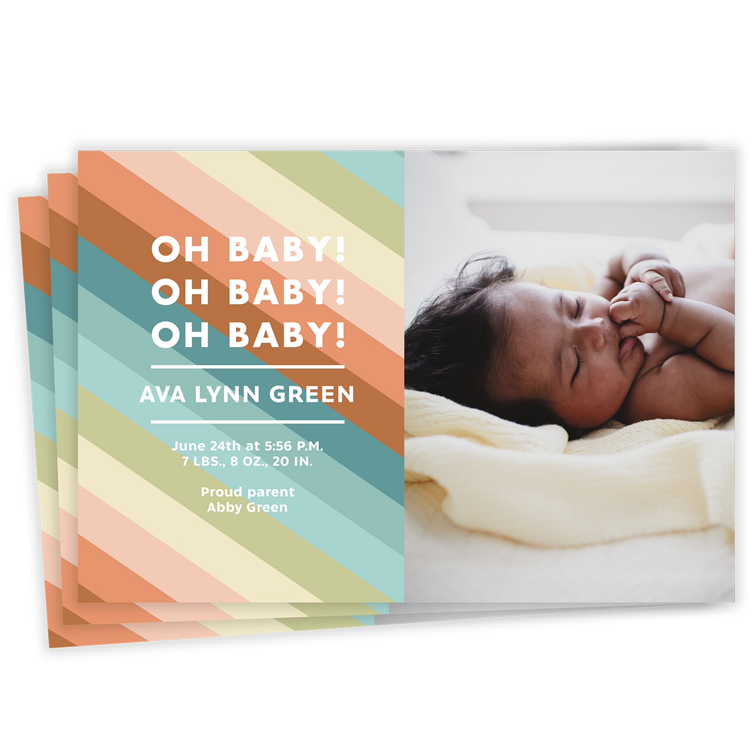 Rainbow Stripes Oh Baby Birth Announcement - Announcements | Hallmark, image size:1470x1470