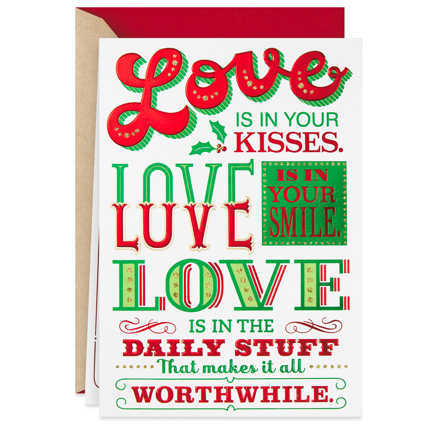 love is in your kisses romantic christmas card greeting