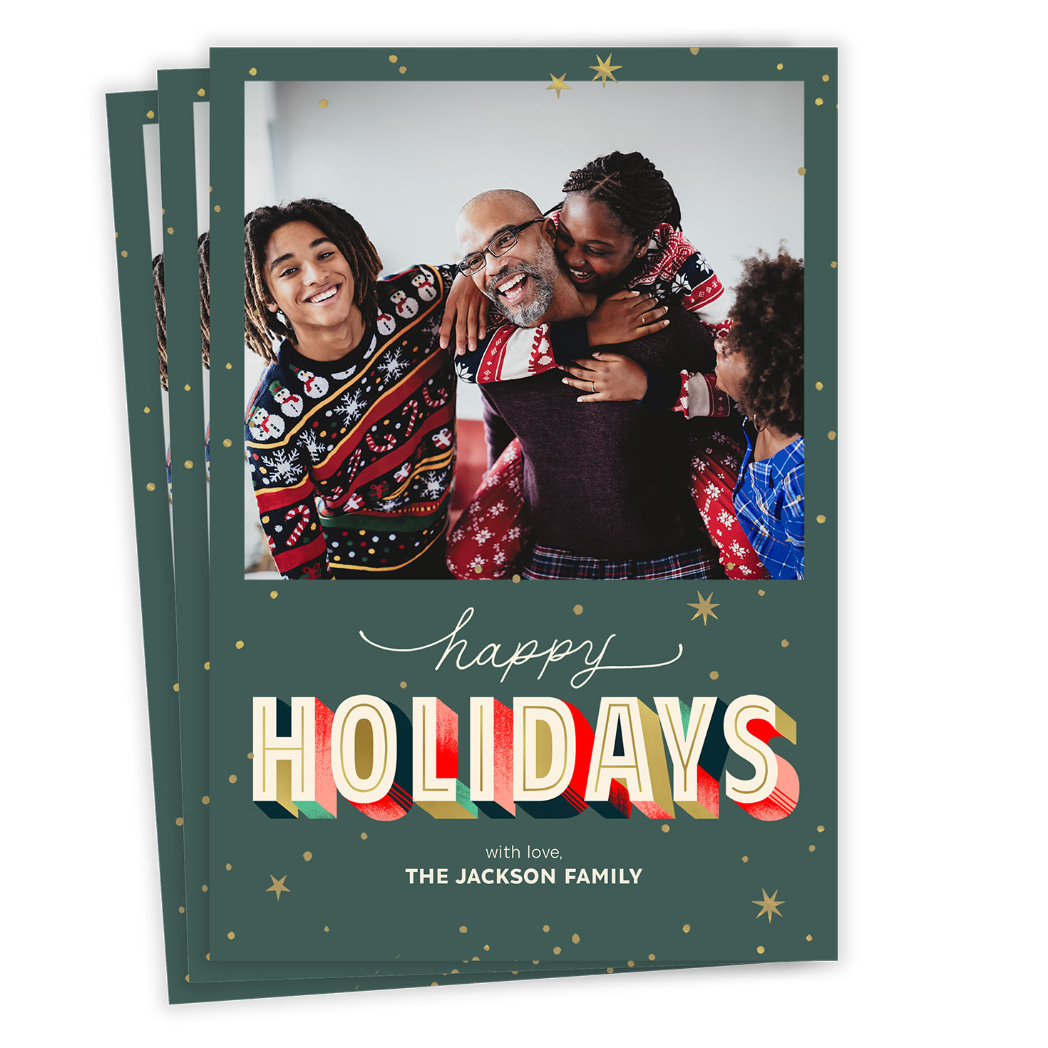 Colorful Shadowed Lettering Flat Holiday Photo Card, , large