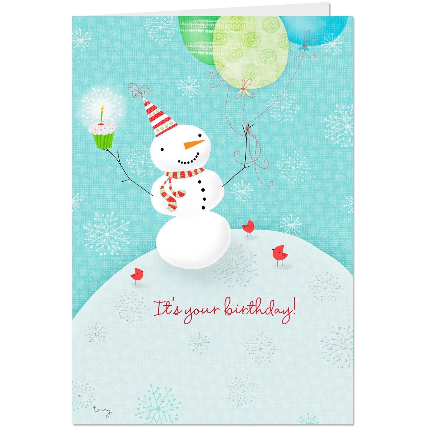 Snowman With Party Hat Christmas Birthday Card - Greeting Cards - Hallmark