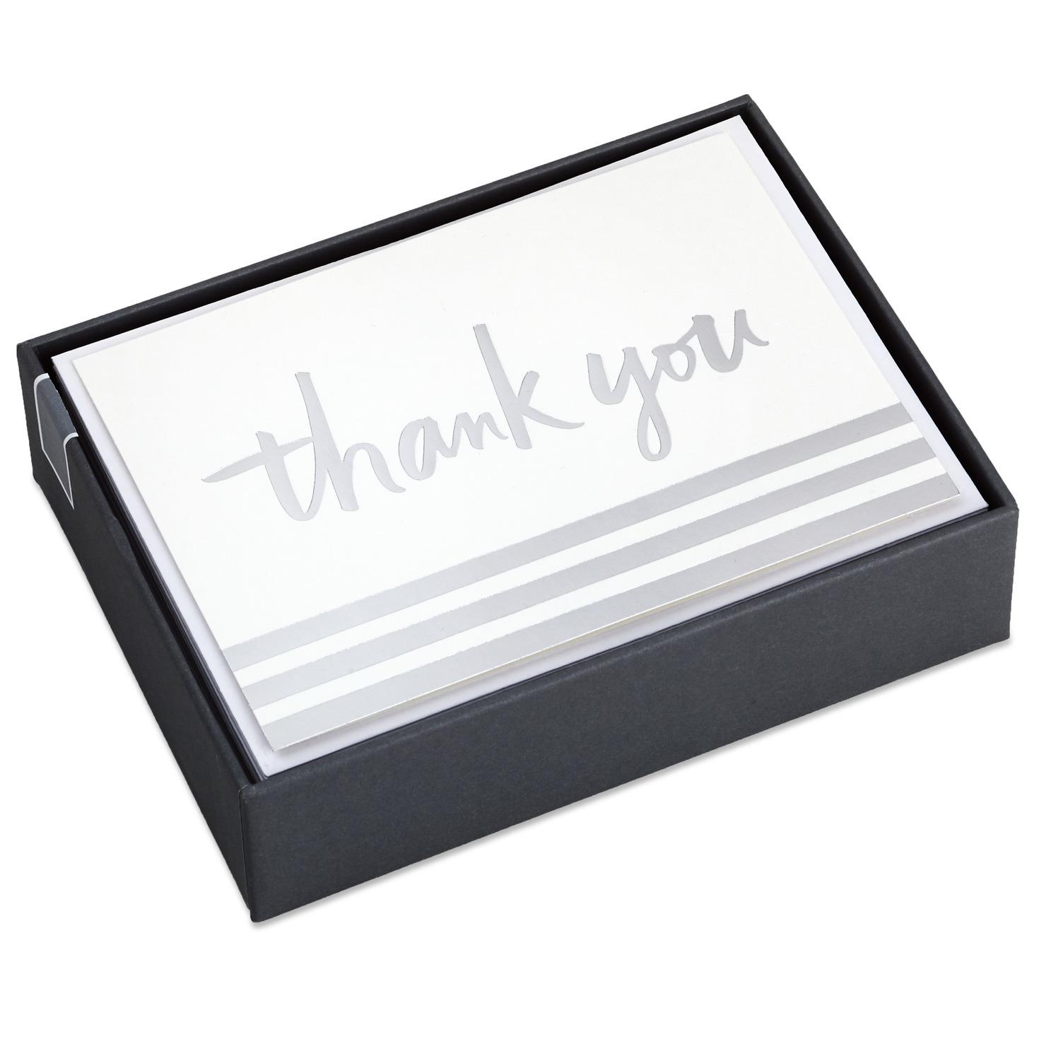 Silver Foil Stripe Blank Thank You Notes, Box of 20 Note Cards