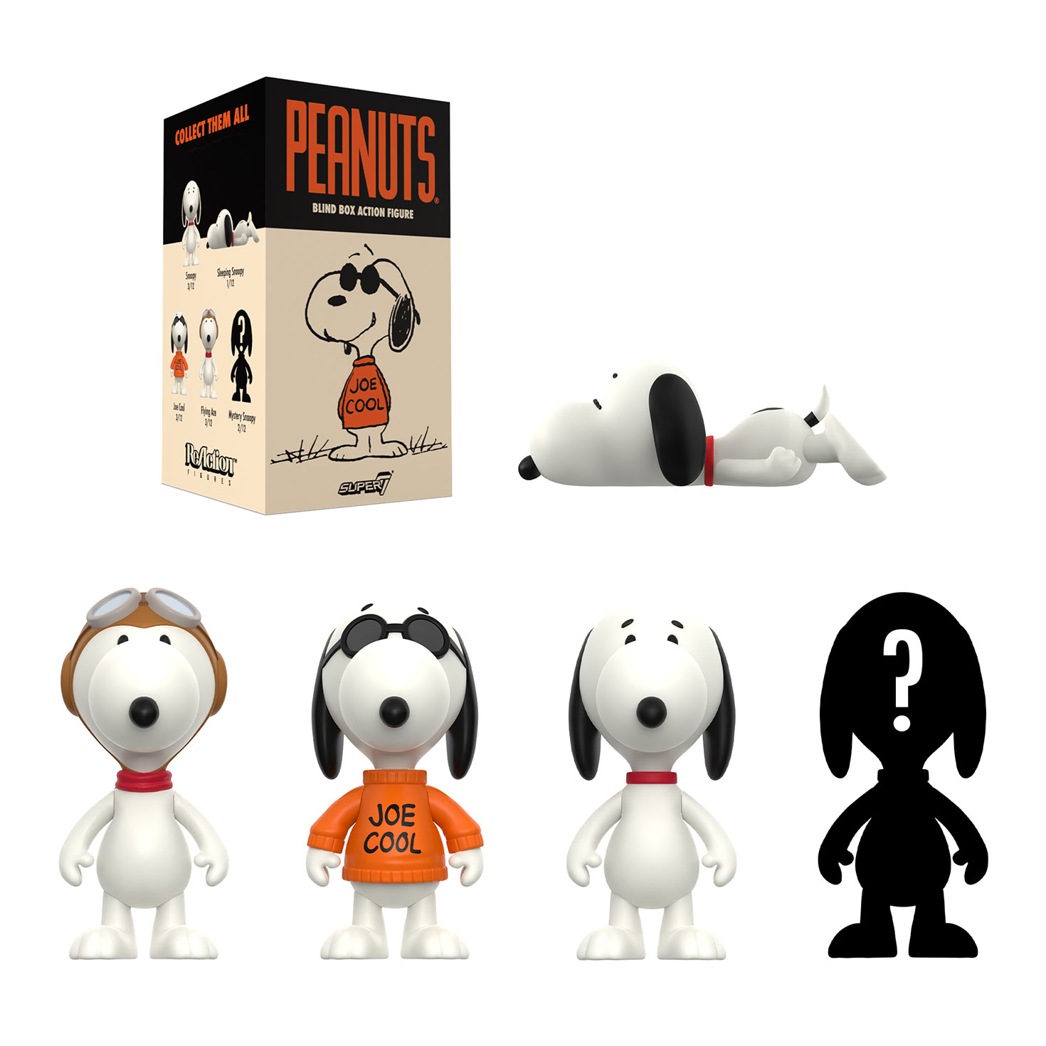 未開封 UDF Peanuts snoopy ７体セット Super7 Peanuts Snoopy ReAction Figure Mystery Box, 3.75