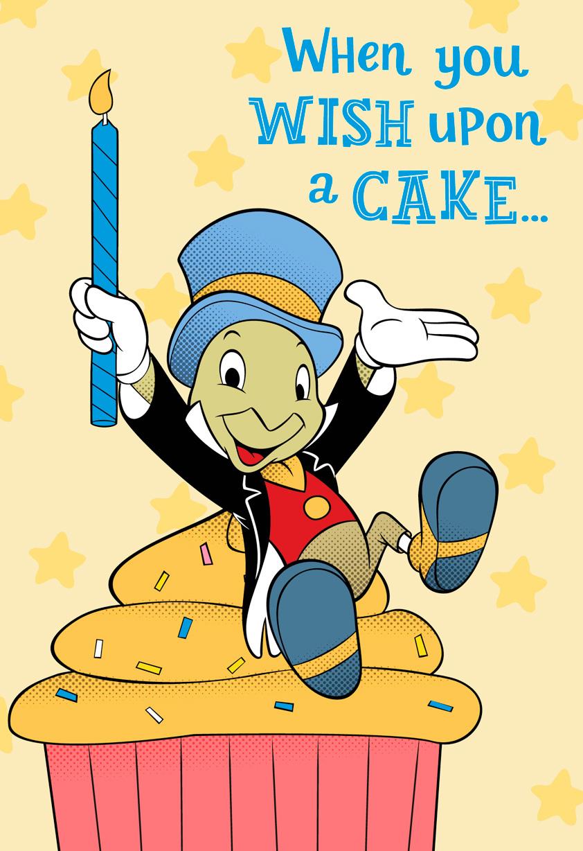  Disney Jiminy Cricket Wish Upon a Cake Birthday Card 