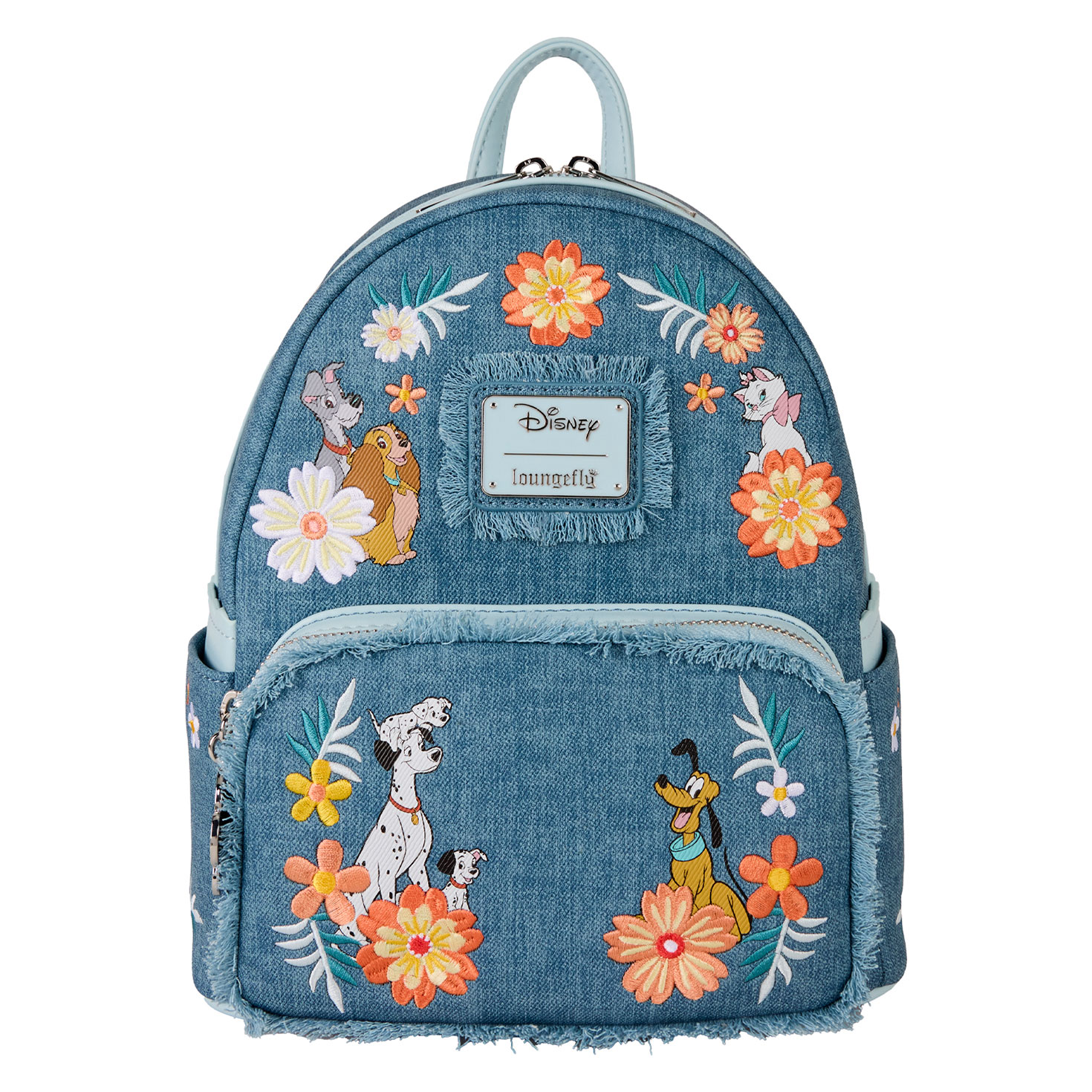 【Loungefly】ディズニードッグス＆キャッツ デニム トート Disney Dogs & Cats Floral Faux Denim Convertible Backpack