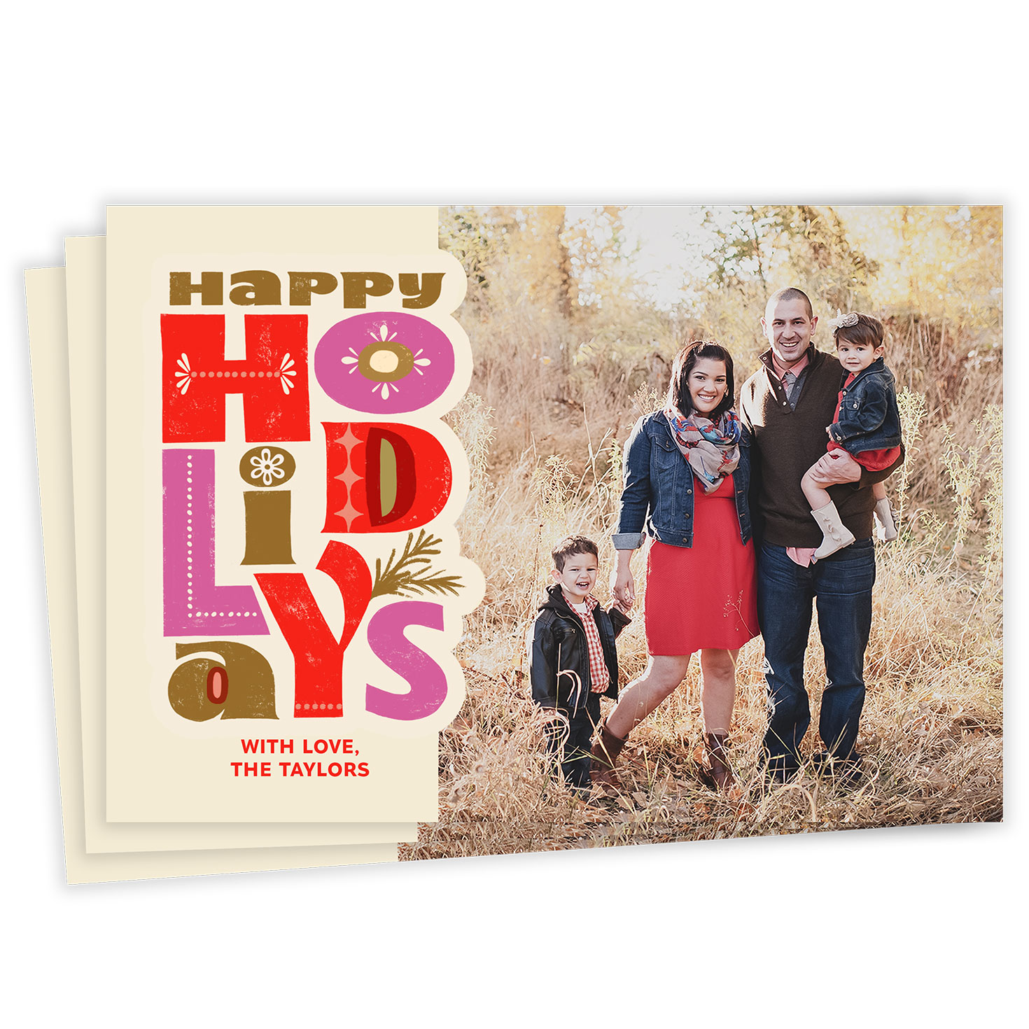 Bold Folk Art Lettering Flat Holiday Photo Card, , large