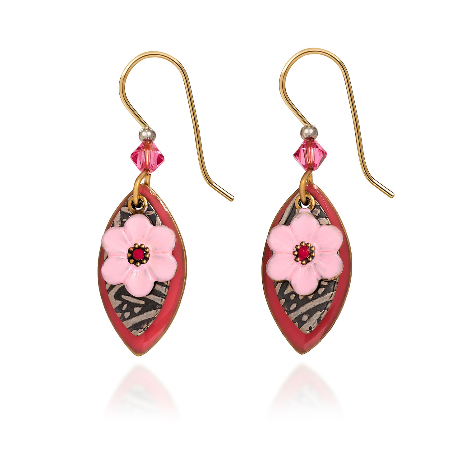 Silver Forest Pink and Silver Metal Flower Drop Earrings Earrings Hallmark