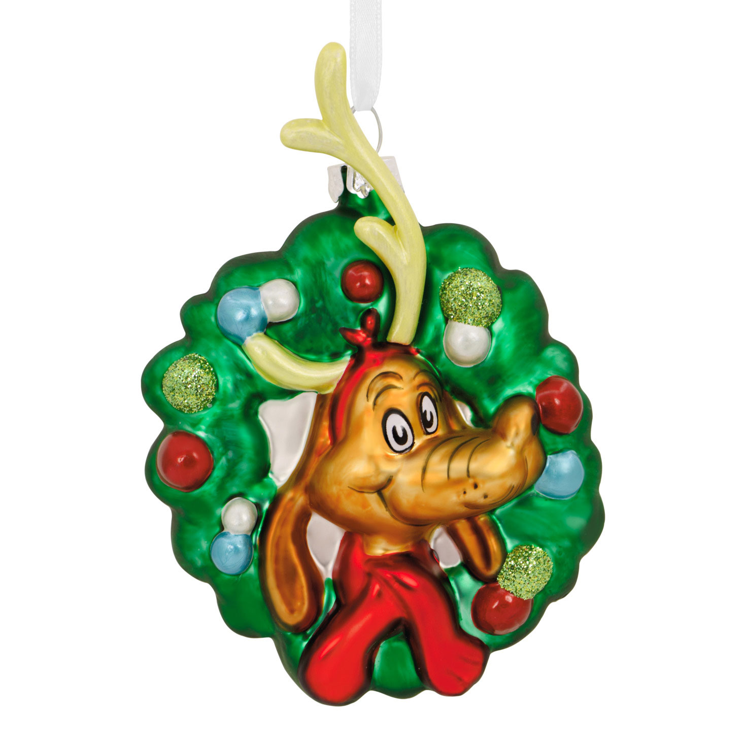 Dr. Seuss's How the Grinch Stole Christmas!™ Max in Wreath Blown Glass Hallmark Ornament for only USD 11.49 | Hallmark