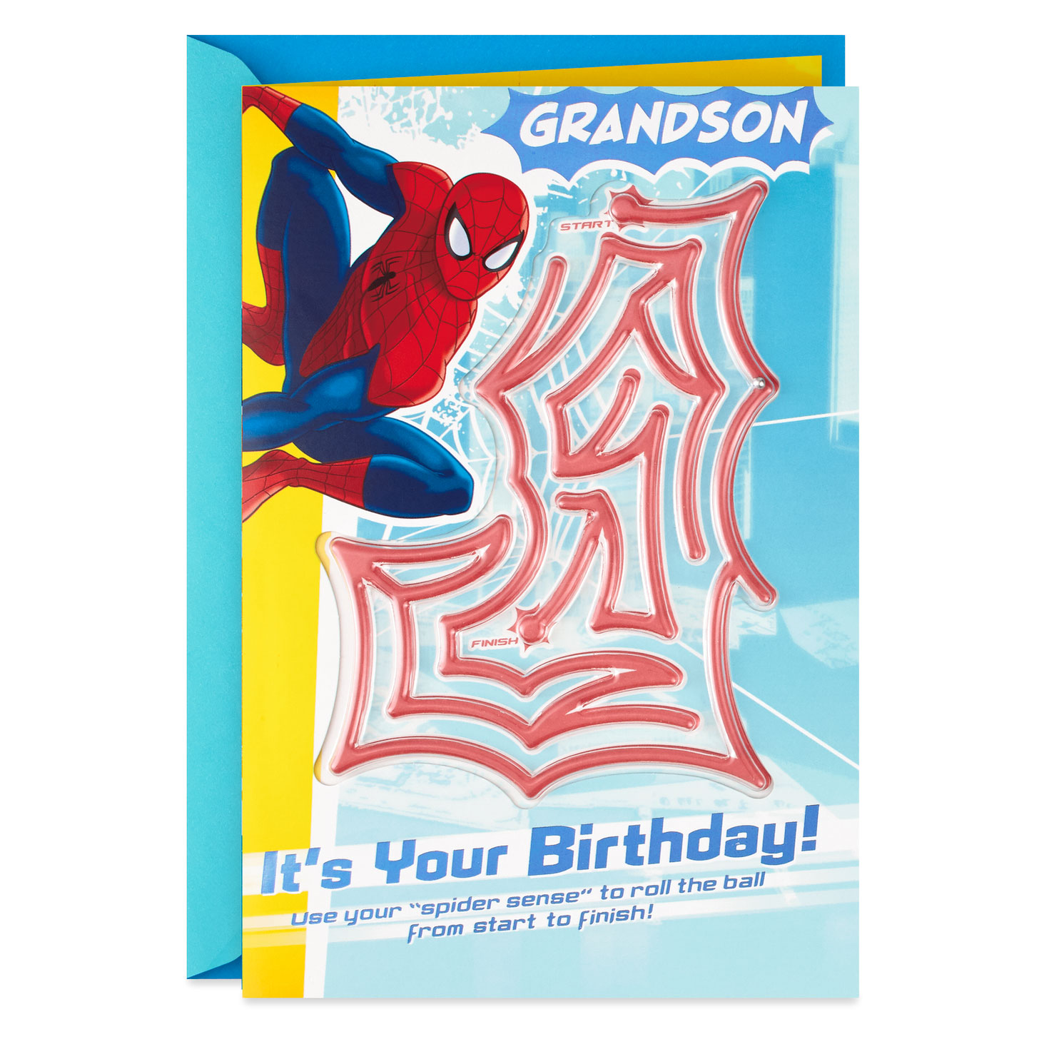 marvel spiderman birthday card for grandson with pinball