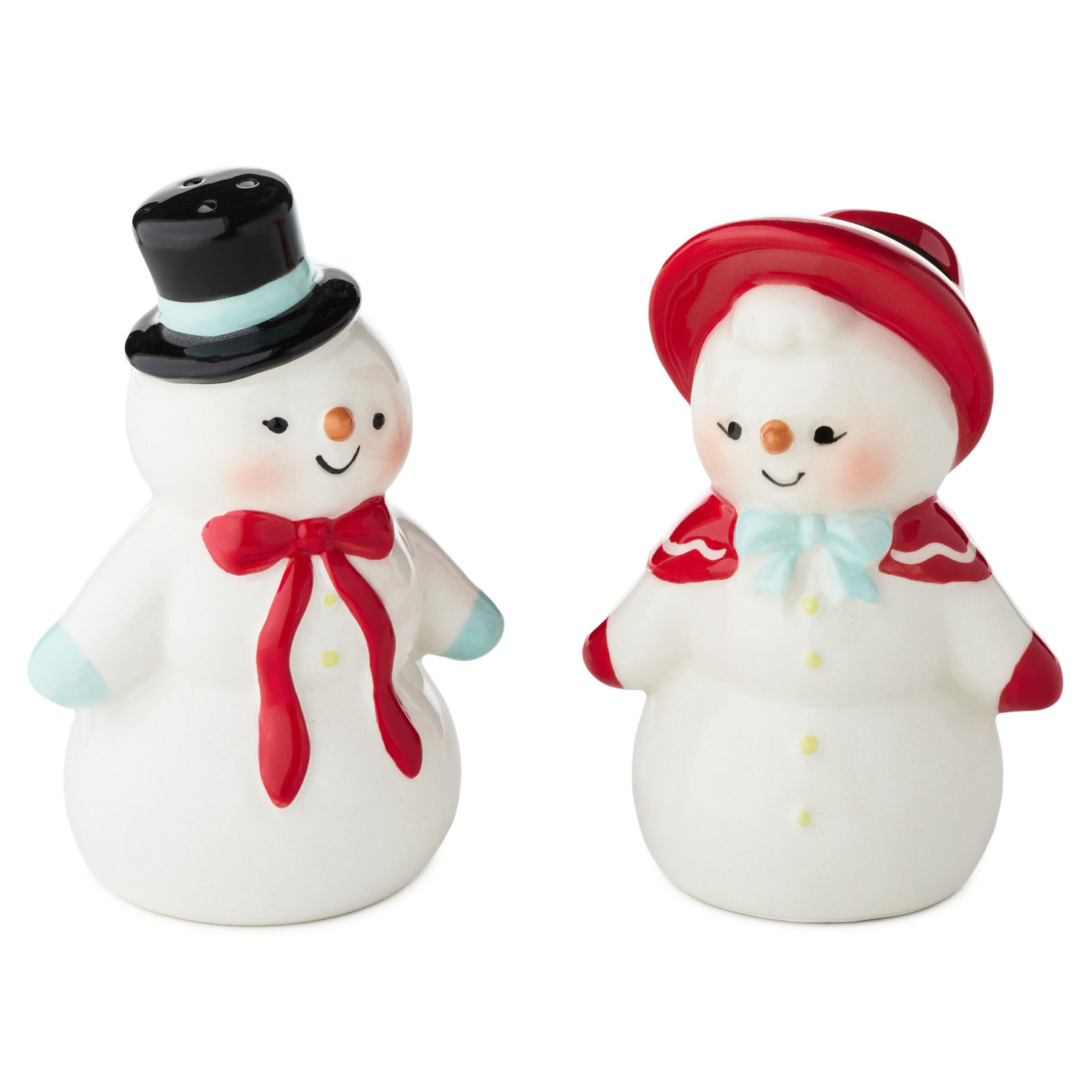 Snowman and Snow Woman Salt and Pepper Shaker Set front