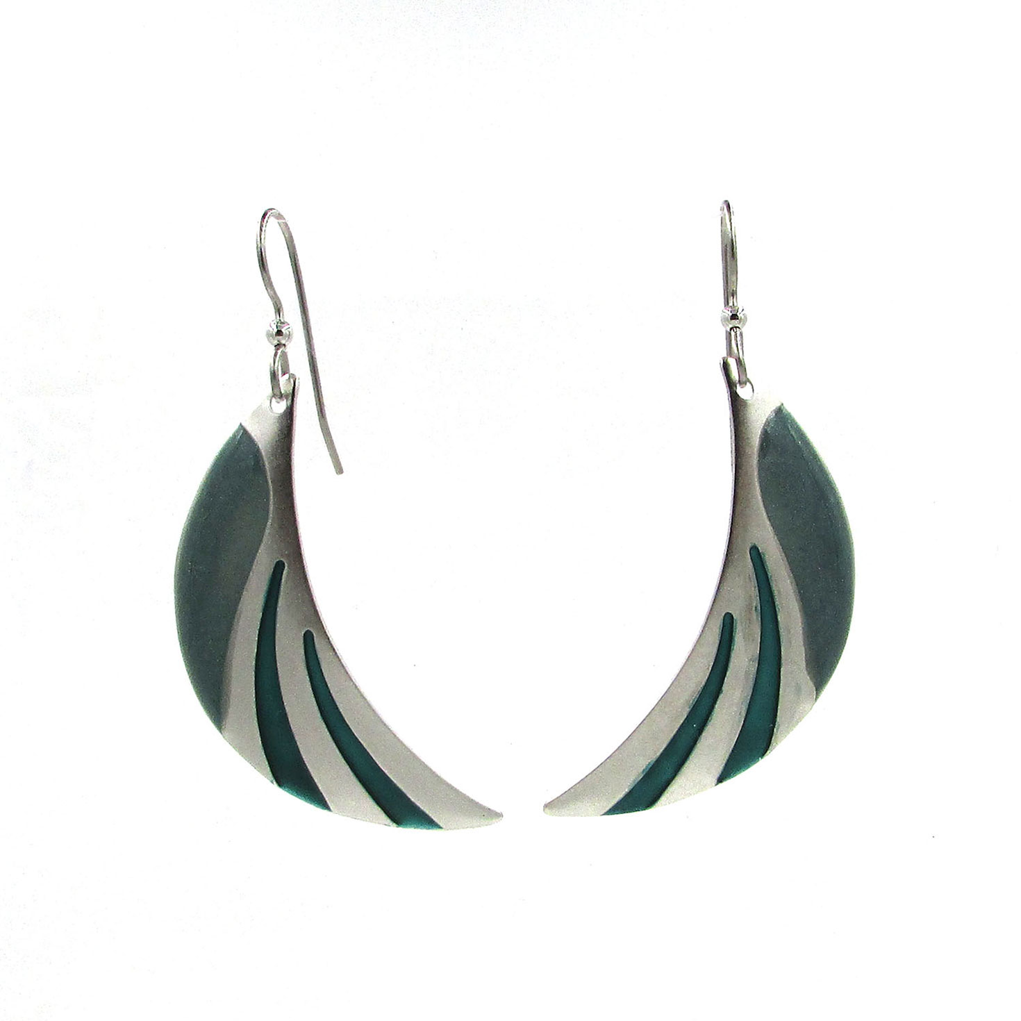 Silver Forest Crescent Moon Silver and Teal Drop Earrings