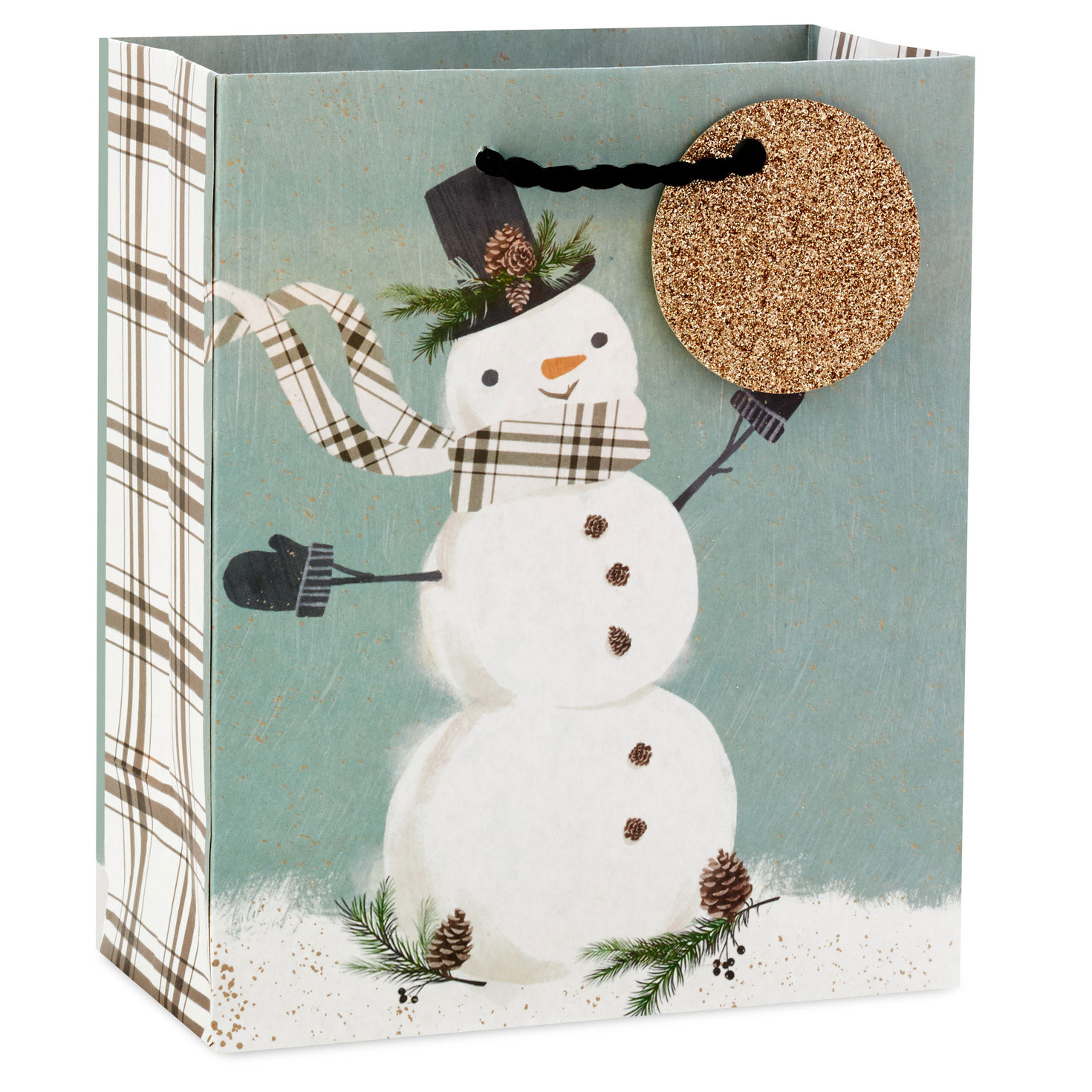 6.5 Snowman on Gray Small Holiday Gift Bag Gift Bags Hallmark